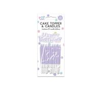 Pastel Lilac Happy Birthday Cake Topper & 20 Candles with Holders - Party Decoration Set for Cakes