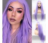 Pastel Lilac Purple Wig High Temperature Friendly Synthetic Lace Front Wigs for Women Ladies Cosplay Mermaid Drag Queen Long Straight Wigs (24 Inch, Pastel Lilac Purple/lace front wig)
