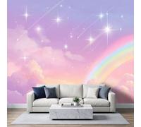Pastel Macaron Color Photo Wallpaper 3D Effect 150x105cm, Non-Woven Premium Art Print Mural Wallpaper, Rainbow Dreamy Starry Sky Girls Room Fleece Wall Mural Decoration Poster Picture