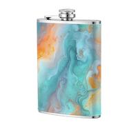 Pastel Marbled Pattern Mint Green Pocket Hip Flask 8 Oz, Stainless Steel Flagons for Dad Groomsman Wedding Travel Camping