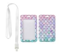 Pastel Mermaid Scale ID Card Holder with White Lanyard, Lanyard Card Holders, Vertical ID Cards Protector for Women, Vertical Name Badges Protector for Office, Paramedic Accessories Nurse Essentials