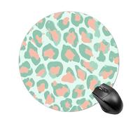 Pastel Mint Green Leopard Print Peach Mousepad Round Computer Mousepad Waterproof Gaming Mousepads with Non-Slip Rubber Base Mousepads Mousemat for Laptop Office 20 CM