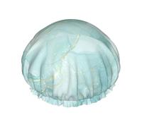 Pastel Mint Green Marble,Shower Cap Nightcap Double Layer Waterproof Elastic Bath Cap Reusable Hair Cap