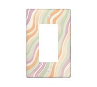 Pastel Modern Line Switch Cover Wall Plate 1 Gang Single Rocker, Cute Fun Minimalist Electrical Faceplate for Bedroom Bathroom Decor, Contemporary Standard Size Switchplate