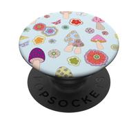 Pastel Mushrooms Flowers & Butterflies Light Blue Aesthetic PopSockets Adhesive PopGrip
