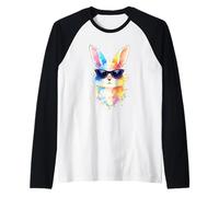 Pastel Paint Art Rabbit Sunglasses Easter Bunny Rabbits Raglan Baseball Tee