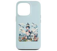 Pastel Patchwork Lighthouse Seaside Cottage Scene Case for iPhone 13 Pro