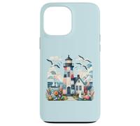 Pastel Patchwork Lighthouse Seaside Cottage Scene Case for iPhone 13 Pro Max