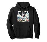 Pastel Patchwork Lighthouse Seaside Cottage Scene Pullover Hoodie
