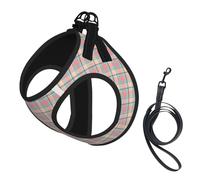 Pastel Peach Mint Tartan Stylish Modern Pattern No Pull Dog Harness and Leash Set, Cute Reflective Adjustable Vest for Small Dogs,Breathable Mesh Puppy Harness for Walking Hiking,Large