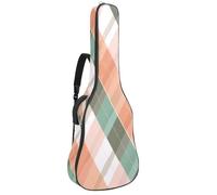 Pastel Peach Sage Green and White Argyle Aesthetic Pattern Acoustic Guitar Bag, Guitar Case Gig Bag 40 41 42 inch with Dual Adjustable Shoulder Strap and Back Hanger Loop