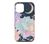 Pastel Peony Crescent Moon Celestial Flower Design Case for iPhone 12/12 Pro