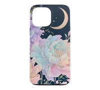 Pastel Peony Crescent Moon Celestial Flower Design Case for iPhone 13 Pro Max