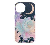 Pastel Peony Crescent Moon Celestial Flower Design Case for iPhone 14