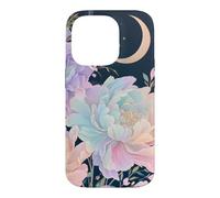 Pastel Peony Crescent Moon Celestial Flower Design Case for iPhone 14 Pro