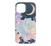 Pastel Peony Crescent Moon Celestial Flower Design Case for iPhone 15