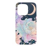 Pastel Peony Crescent Moon Celestial Flower Design Case for iPhone 15 Pro