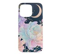 Pastel Peony Crescent Moon Celestial Flower Design Case for iPhone 15 Pro Max