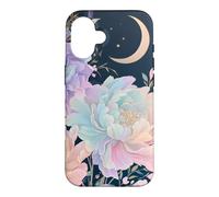 Pastel Peony Crescent Moon Celestial Flower Design Case for iPhone 16