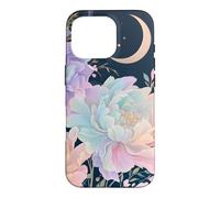 Pastel Peony Crescent Moon Celestial Flower Design Case for iPhone 16 Pro
