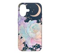 Pastel Peony Crescent Moon Celestial Flower Design Case for iPhone 17