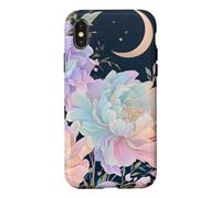 Pastel Peony Crescent Moon Celestial Flower Design Case for iPhone X/XS