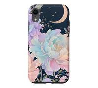 Pastel Peony Crescent Moon Celestial Flower Design Case for iPhone XR