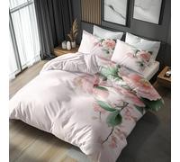 Pastel Peony Emperor Duvet Cover Sets - Chinese Floral Flower Bedding & Bedroom Decor, Super Soft Microfiber Quilt Cover and 2 Pillowcases, with Zip, Reversible Design (G-70KI)