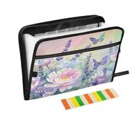 Pastel Peony Field 13 Pocket Expanding File Folder with Labels A4 Document Organizer with Zipper