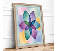 Pastel Petal Bloom Geometric Framed Wall Art Print A2 (59.4×42cm) Oak, Wall Decor for Living Room, Bedroom, Office & Home, Ready to Hang, Art Gift