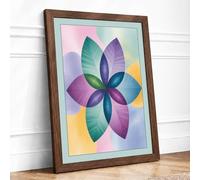 Pastel Petal Bloom Geometric Framed Wall Art Print A3 (42×29.7cm) Walnut, Wall Decor for Living Room, Bedroom, Office & Home, Ready to Hang, Art Gift