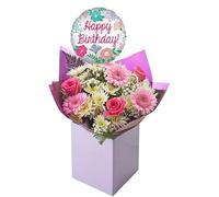 Pastel Pink and White Arrangement Fresh Flowers, Seasonal Blooms with Roses, Gerbera, Gypsophila, Chrysanthemum - Floral Design for Birthday, Anniversaries, Mum (Chocolate)