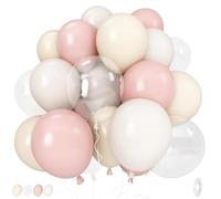 Pastel Pink and White Balloons, 12 Inch 30PCS - Light Baby Pink Beige Cream White with Clear Latex Balloons for Birthday, Bachelorette, Bridal Shower, Baby Shower, Winter Party Decor
