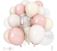 Pastel Pink and White Balloons, 12 Inch 30PCS - Light Pink Beige Cream White with Clear Latex Balloons for Wedding Anniversary Birthday Bachelorette Bridal Shower, Winter Party Decor