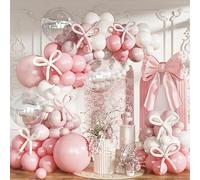 Pastel Pink and White Balloons Arch, 134 PCS Light Baby Dusty Pale Pink Bow Coquette Balloon Garland mit 18 Inch Clear Balloons *5, Long Balloon as Bow Decor for Girls Just Wanna Be One Birthday