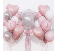 Pastel Pink and White Balloons Heart Shape Balloons, Light Baby Dusty Pink White Coquette Party Decorations with 18 inch Clear Heart Mylar Balloon for Princess Girls Just Wanna Be One Birthday Decor