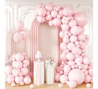 Pastel Pink Balloons, 130 pcs Macaron Pink Balloon Garland Arch Kit 18/12/10/5 Inch Light Baby Pink Latex Ballons with Ribbon for Girls Women Birthday Party Baby Shower Wedding Valentine Decoration