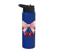 Pastel Pink Bow with Double Cherries Cute Aesthetic Stainless Steel Insulated Water Bottle