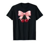 Pastel Pink Bow with Double Cherries Cute Aesthetic Value Graphic T-Shirt