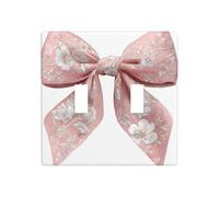 Pastel Pink Bow with White Floral Pattern Double Gang Toggle Light Cover Wall Plate Switch Decor Standard Size - 11.4x11.4cm