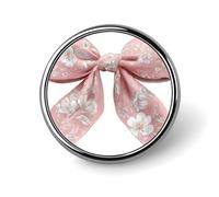 Pastel Pink Bow with White Floral Pattern Round Brooch for Men Women Fashion Badge Collar Pin Dress Jacket Backpack Accessories