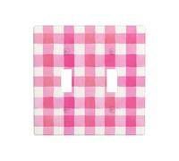 Pastel Pink Checkered Watercolor Preppy Double Gang Toggle Light Cover Wall Plate Switch Decor Standard Size - 11.4x11.4cm
