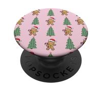 Pastel Pink Christmas Tree And Cute Gingerbread Santa Xmas PopSockets Adhesive PopGrip