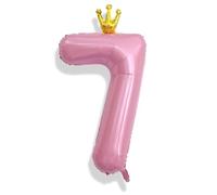 Pastel Pink Crown Number 7 Balloon, 40 Inch Light Pink Number 0-9 Set for Women 70th Birthday, Foil Self Inflating Large Balloons for Girls 7th Birtyday Party Decor Anniversary Graduation for Supplies