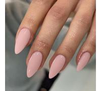 Pastel Pink False Nails Almond Medium - 24Pcs Short Soft Gel Fake Nails with Glue - Stiletto Solid Color Stick on Nails Almond Press on Nail - Full Cover French Glue-on Nails for Women DIY Nail Art