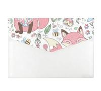 Pastel Pink Foxes and Floral A4 Folder, Folders with Plastic Pockets, Document Folder A4, Revision Supplies Clear Wallets, File with Plastic Sleeves Snap Button, Pockets for School Office Home Travel