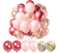Pastel Pink Gold Balloons, 60 Pieces 10 Inches Red Pearl Rose Gold Clear Confetti Balloons for Girls and Women Child Birthday Christening Confirmation Graduation Party Decoration