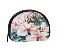 Pastel Pink Green Flower Small Shell Coin Purse with Zipper for Women, Lightweight Durable Portable Bag for Storage Coins Keys Lipstick