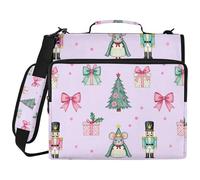 Pastel Pink & Green Nutcracker Rat King Christmas 1.5-Inch 3-Ringing Binder Zipper with Shoulder Strap & Handle Multi-Pocket Portfolio Binder Suitable for Middle School