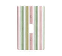 Pastel Pink Green Wide Stripe Pattern Light Switch Cover Decorative Single Toggle 1 Gang Wall Plate for Kitchen Farmhouse Bedroom Bathroom Art Decor